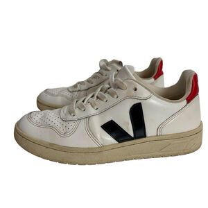 Veja V-10 White Leather Sneakers Navy Red Womens US 6 EUR 37